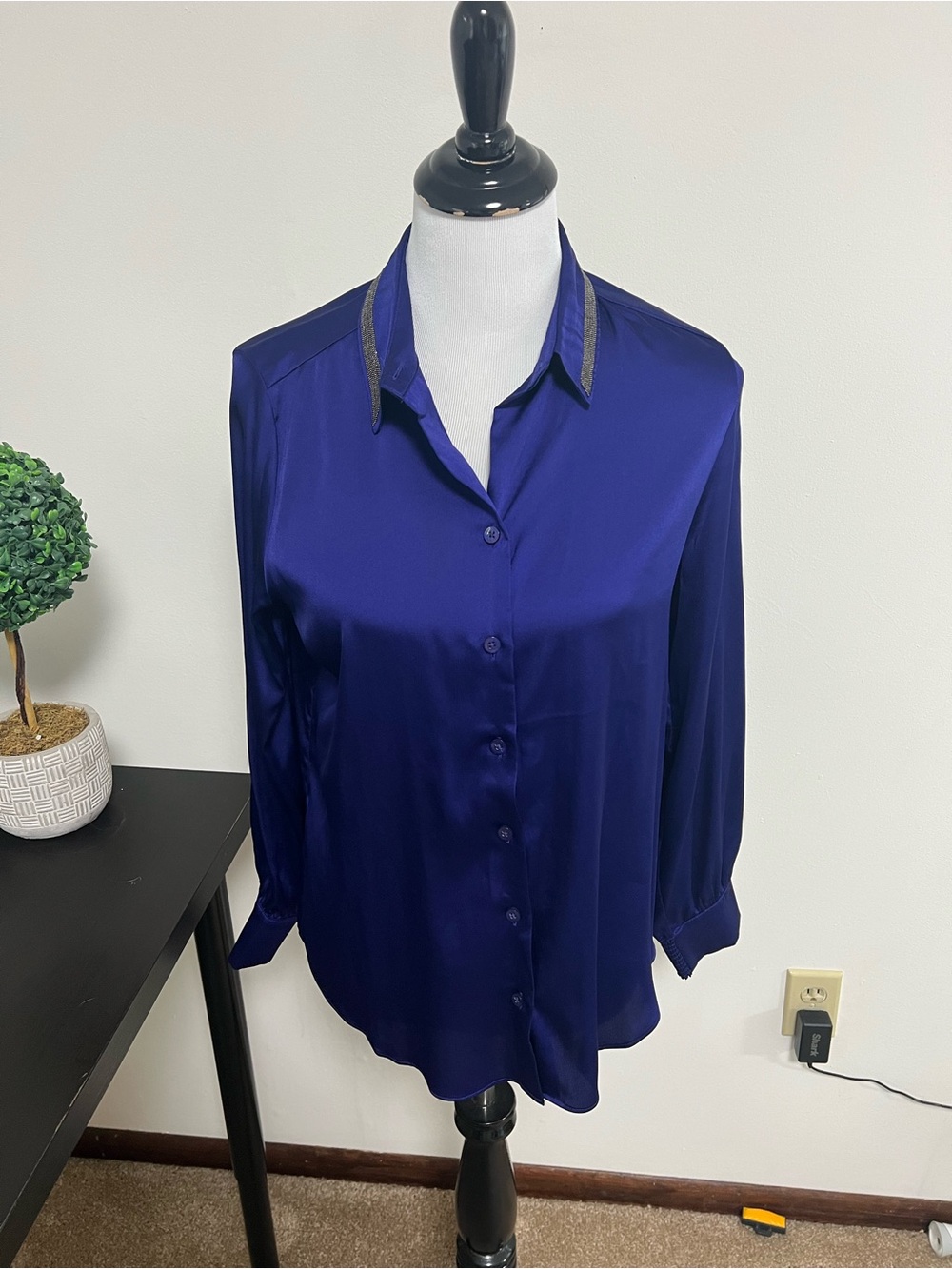 NWOT Chico's Sapphire purple Satin Button-Down Blouse